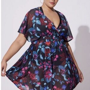 Women’s Torrid Smocked Waist Mesh Floral Coverup Dress Sz4
